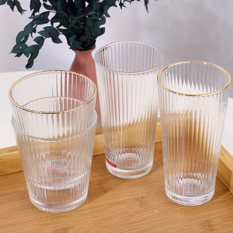Vintage Glassware Origami Style Cocktail Color Bar Beverages nordic Stripe Ice tea ribbed glass cup