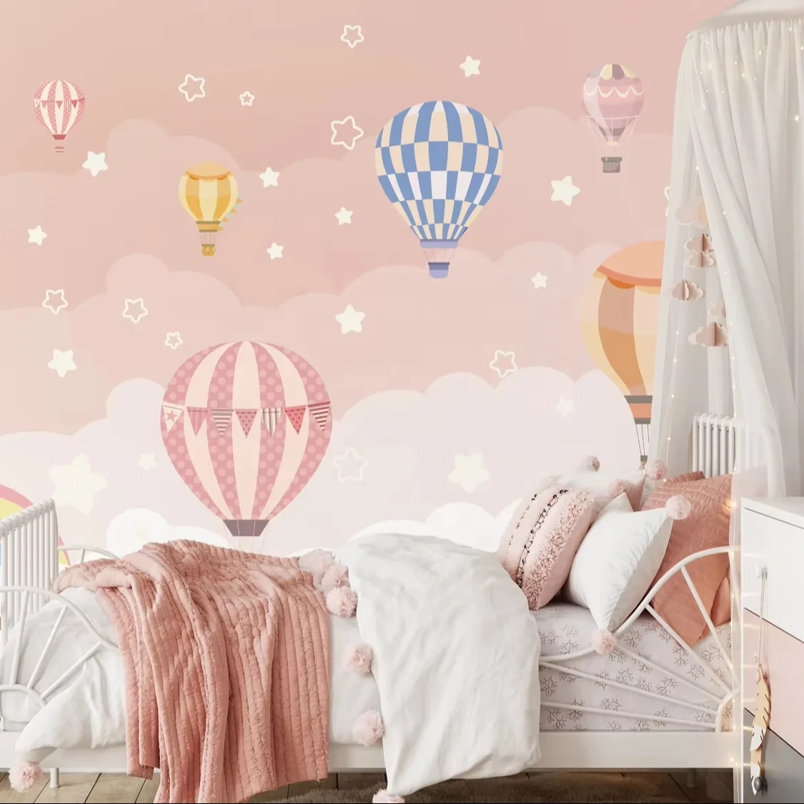 Fashion Wallpaper Pink Hot air Balloon Wall Cloth Home Star decoration 3d  Girl Bedroom Art Wall Mural Wallpaper
