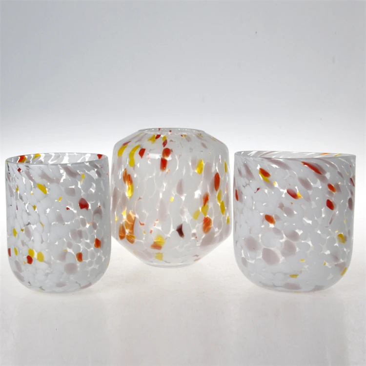 Cylinder leopard spotted glass vase mouth blown glass vase mixed colors flower vase