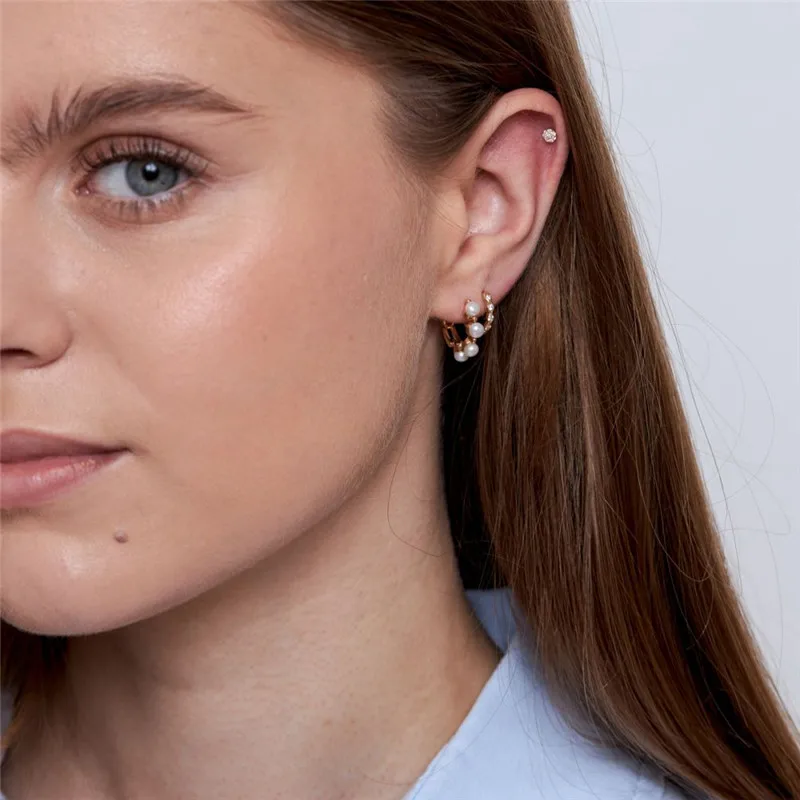 Автоклав 14k/18k s925 серебро модные свадебные туфли Украшенные жемчугом; Простой все-матч серьги в виде колец трендовые ювелирные изделия 2022