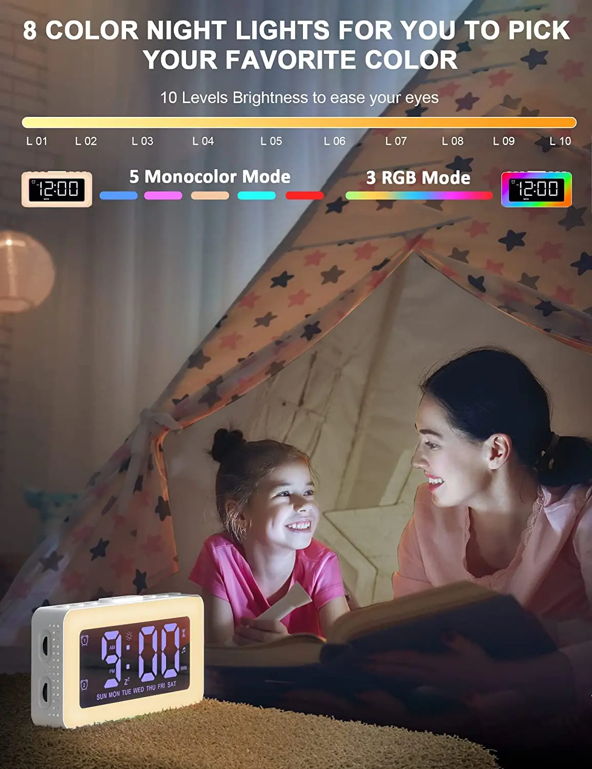 New Wholesale Usb Bedroom Bedside Desktop Kids Led  Mirror Digital Alarm Clock With Night Light