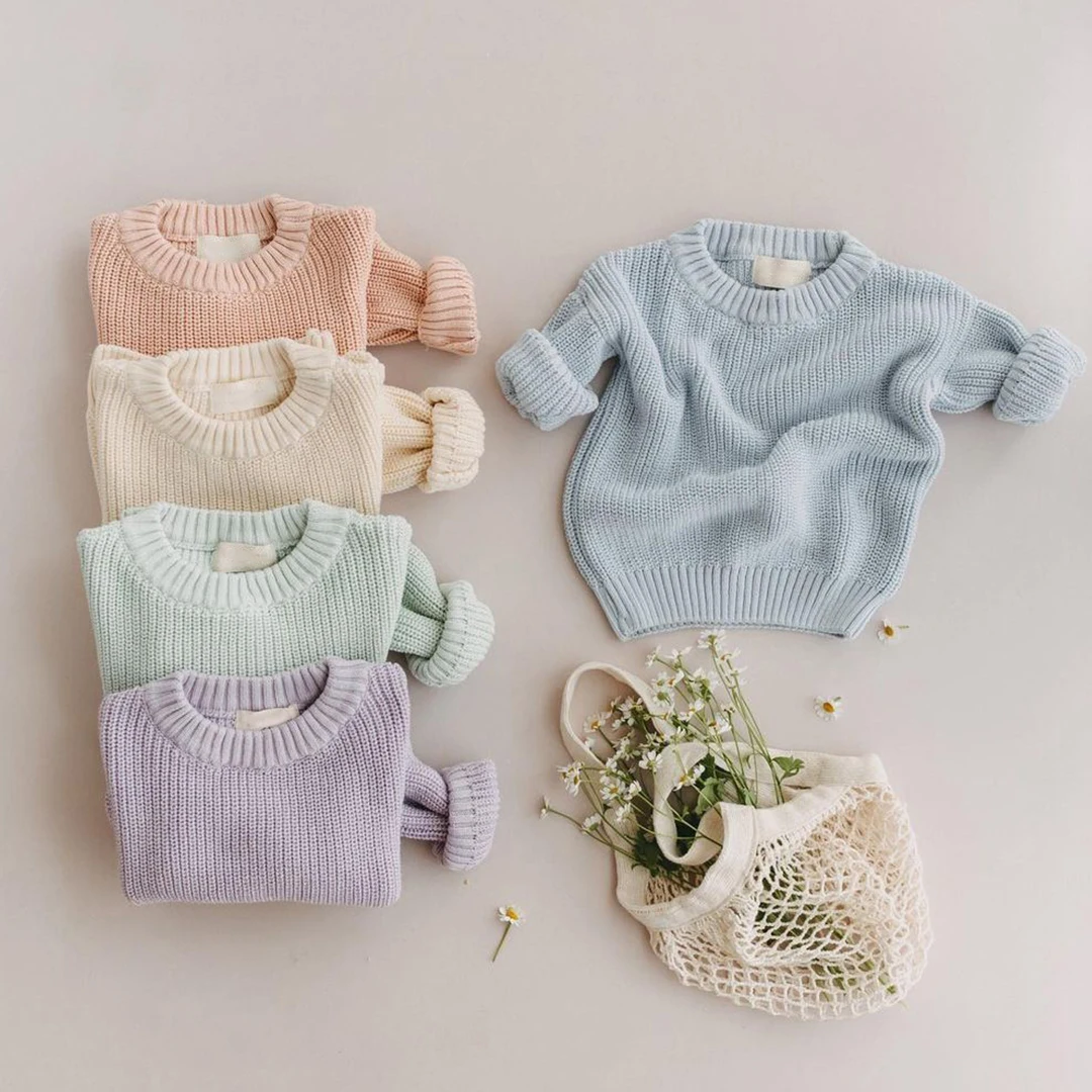 2024 new design organic cotton chunky warm knitted baby newborn sweater pullover sweatshirt  for winter season