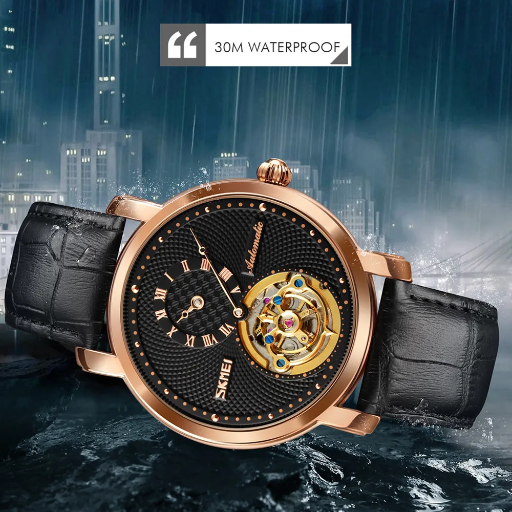Custom Skmei 9240 Luxury Skeleton Watch Hollow Mechanical Wrist Waterproof Men Automatic Watches
