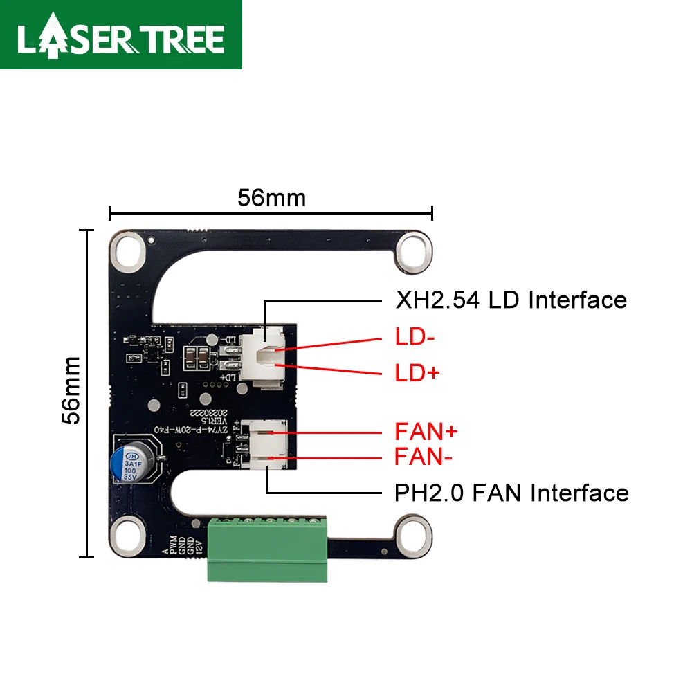 LASER TREE Laser Module Accessories for 20W Optical Power 450nm Blue Laser Engraving Module Cutting Head with Air Assist Nozzles