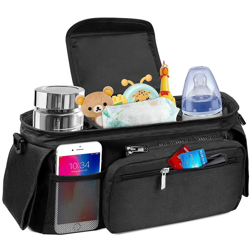 Wholesale Universal Baby Stroller Organizer Storage Bag With Insulated Cup Holders Detachable Phone Bag