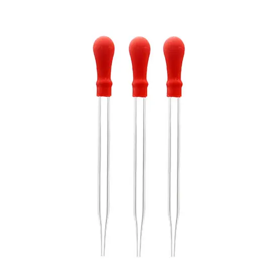 Lab Custom Size Glass Dropper Transfer Pipette with Red Rubber Head Cap Suction Ball Bulb