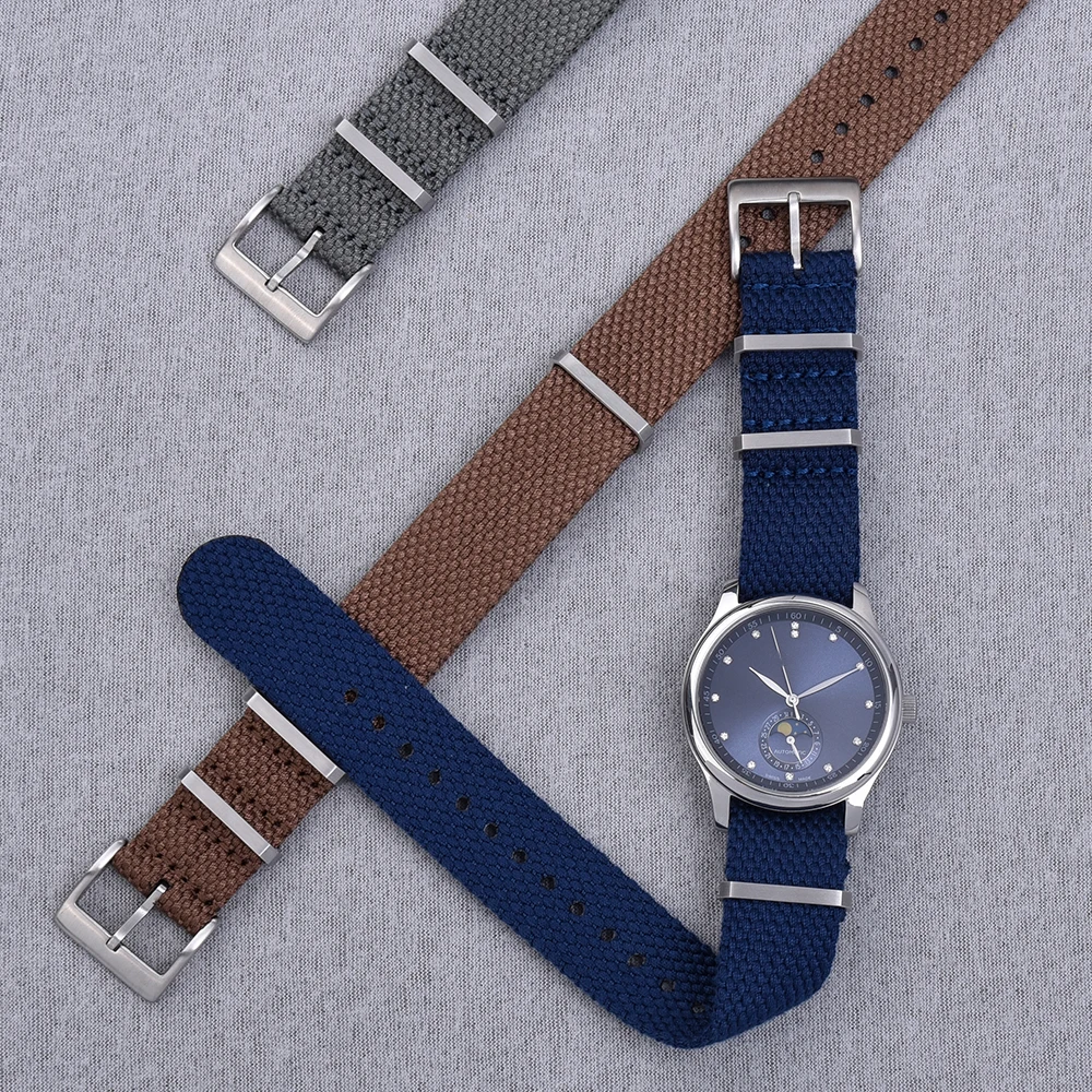 JUELONG NEW Brown 20mm 22mm  Single Pass HEMP Cotton Fabric Nylon Watch Band Strap