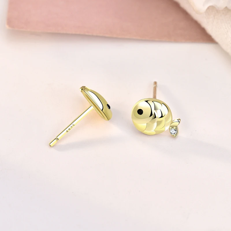 Factory Wholesale S925 Sterling Silver Rhodium Plated Pendant Gemstone Lovely Little Fish Stud Earrings for Girls Party Gift