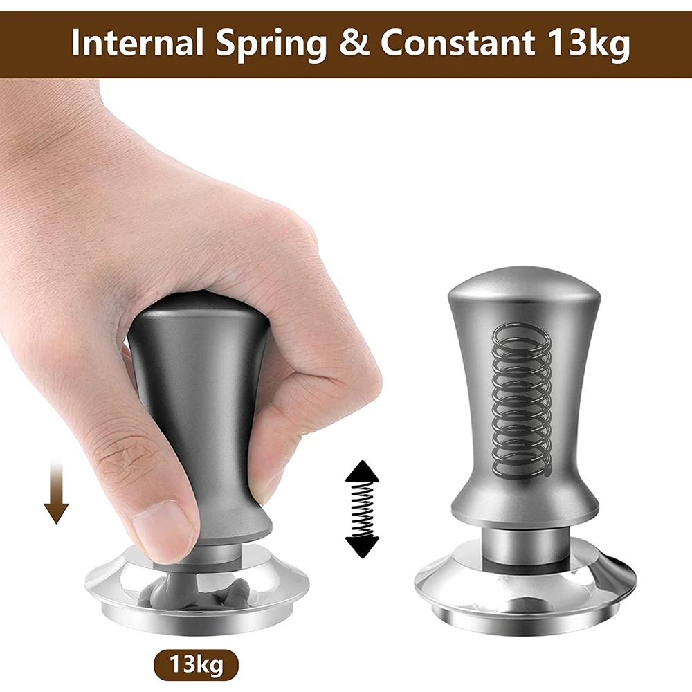 Espresso Hand Tamper with Calibrated Spring 100% Flat Stainless Steel Base Tamper Premium Barista Coffee Tamper