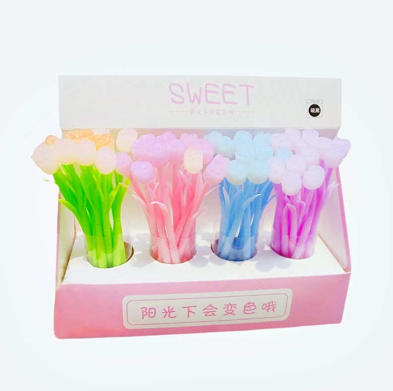Pretty Practical Colorful Soft Rubber Gel Pen 0.38mm Color Changing Rose Design Gift Signature Pen For School Student