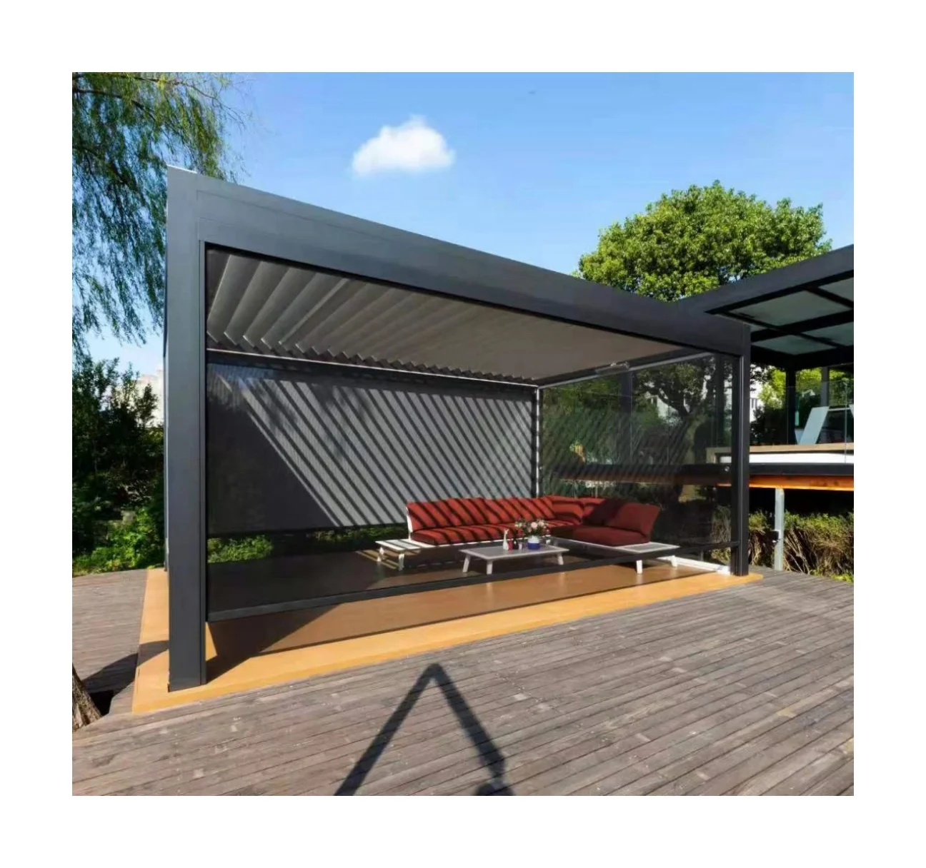 Outdoor smart electric led roof awning retractable 4x3  3 x 4 gazebo aluminum pergola kit