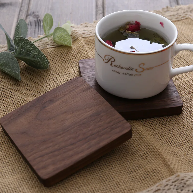 Factory Wholesale Eco-friendly Different Custom Size Round Square Black Walnut Wooden Coaster Solid Wooden Coaster