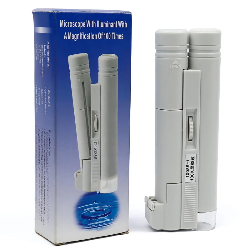 100 times double tube hand-held microscope with LED light