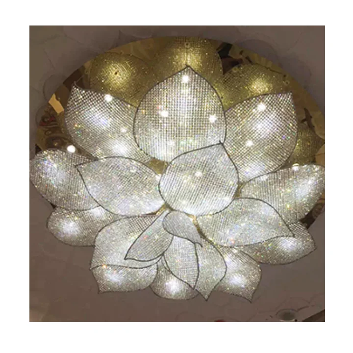 Custom sales department duplex building lobby lotus crystal lamp hotel lobby pineapple bead chandeliers