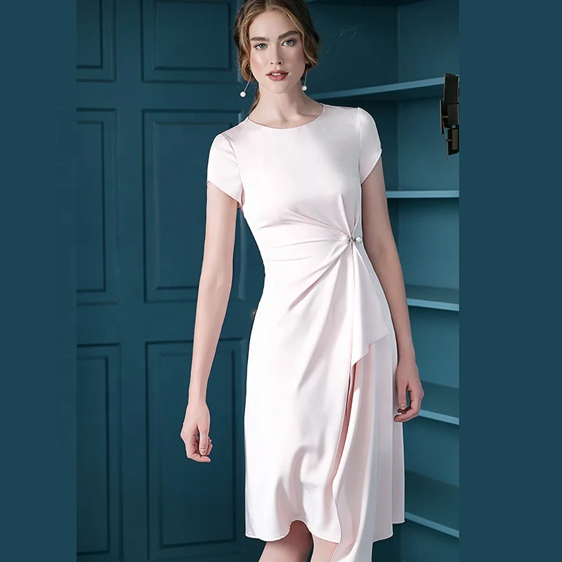 pink Artificial acetic acid satin dresses for dinner or romantic  dates T2599
