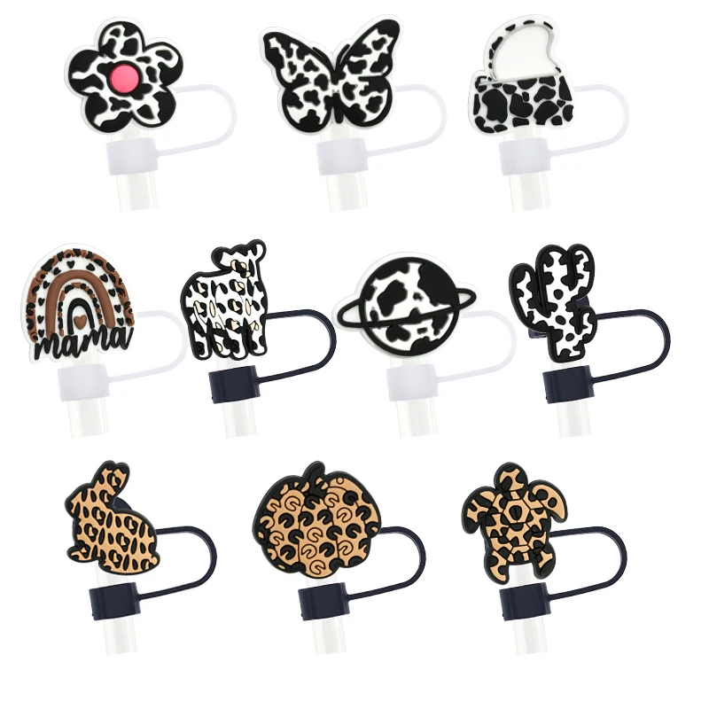 Wholesale Bulk 10mm Silicone Straw Cover For Tumbler Straw Toppers Leopard Straw Toppers Charms For Glass Tumbler