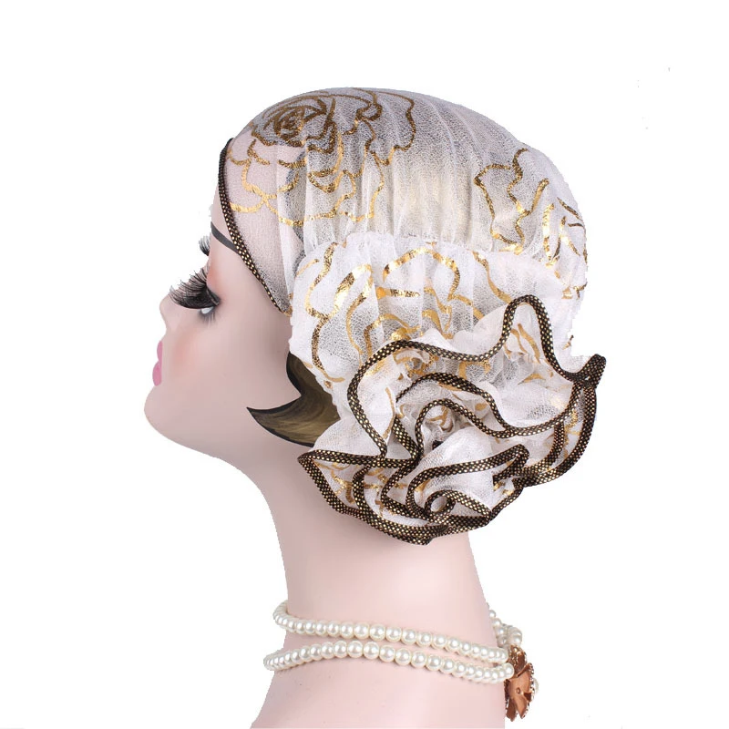 Wholesale Fashion Muslim Hijab Bronzing Plate Flower Head Scarf Women Turban Cap Bonnet Head Wrap Ladies Headwear Beanies Hats
