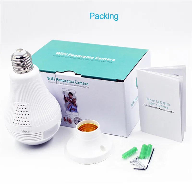 1080P LED mini FishEye 360 degree CCTV camera VR Wireless HD Wifi Light Bulb camera