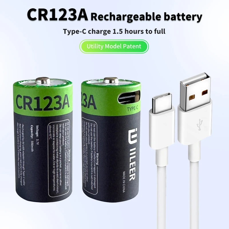 Высокая емкость USB CR123A Аккумуляторная Батарея 3 7 В литий-ионный аккумулятор 1850 мВт/ч 500 мАч Type-c порт многоразовые батареи