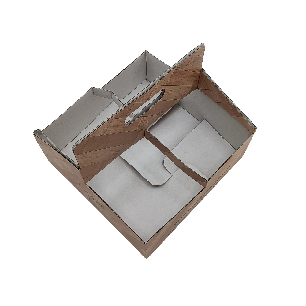 Wholesale Brown Sturdy Paper Box for Grocery Store Drink Container Box for Restaurant 4 Pack Coffee Beverage Takeout Paper Box