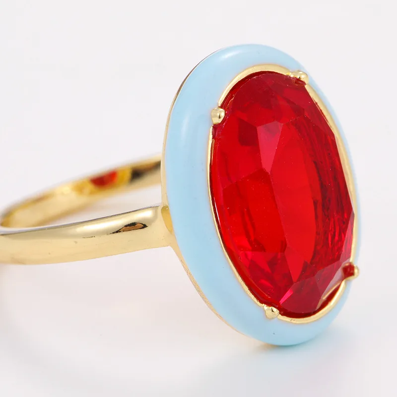 Hot Sale Fashion Retro Women Party Jewelry Geometric Colorful Zircon Heart Oil Drop Enamel Rings