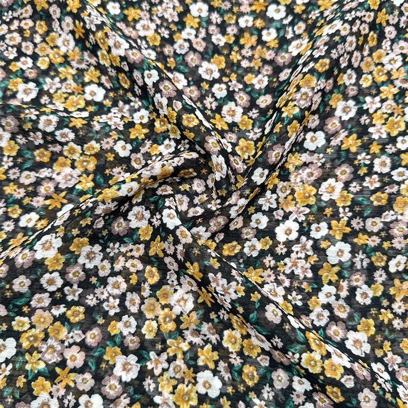 Wedtex Fabric Factory Custom Oil Painting Style Small Floral Print Polyester Chiffon Fabric for Camisole Dress