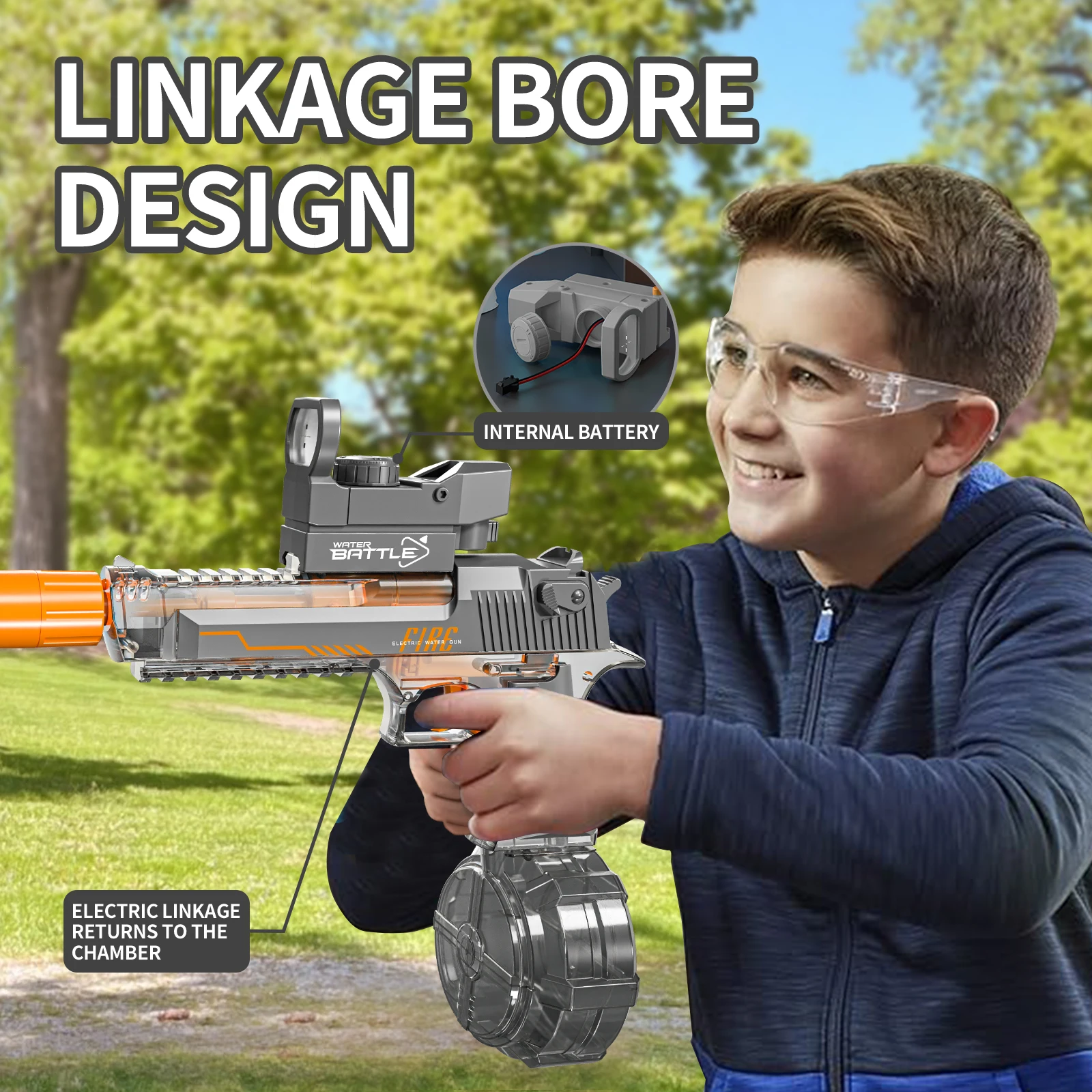 Manufacturers wholesale summer transparent sand eagle linkage electricity water gun kids high-quality outdoor plastic toys 2024