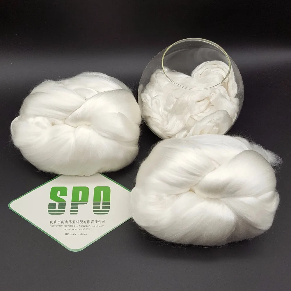 100 Pure Undyed Mulberry Silk Fiber Silk Tops Raw Material Blending with cashmere, wool and cotton for cut 3.8cm