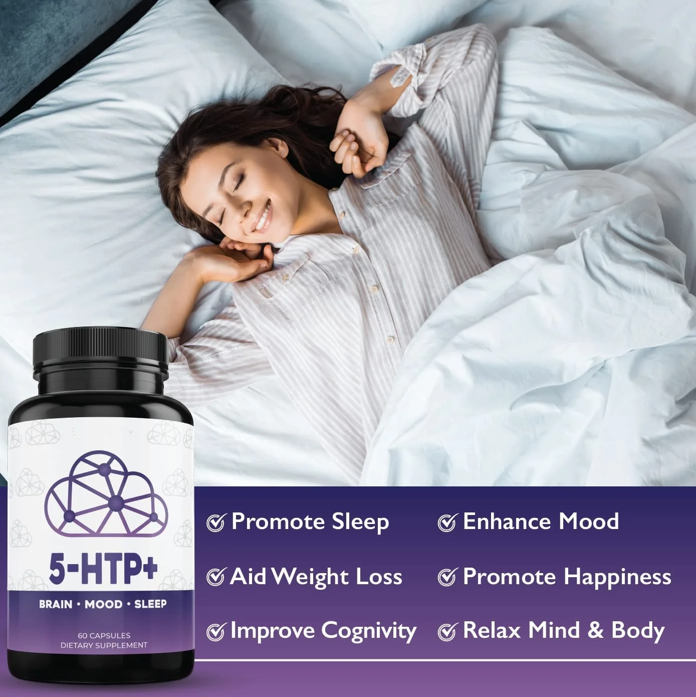 Wholesales 5-Hydroxytryptophan 5-HTP Capsules for Brain, Sleep, Eating Behavior, and Serotonin Support