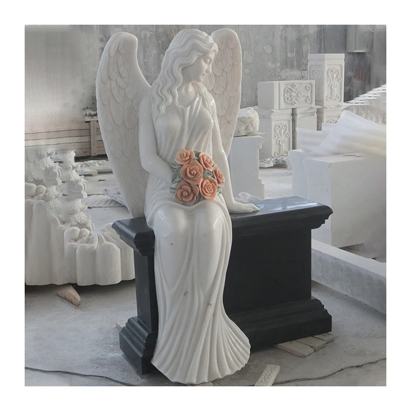 Angel Statues with Wings Garden Sculpture Figurines Marble Angel Statue For Outdoor Decoration