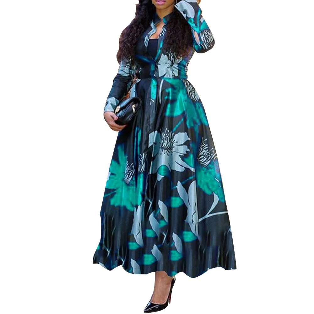 GOTS Verified Summer Plus Size Dress  Women Pleated Maxi Dresses Evening Party Long Floral Printing Dress