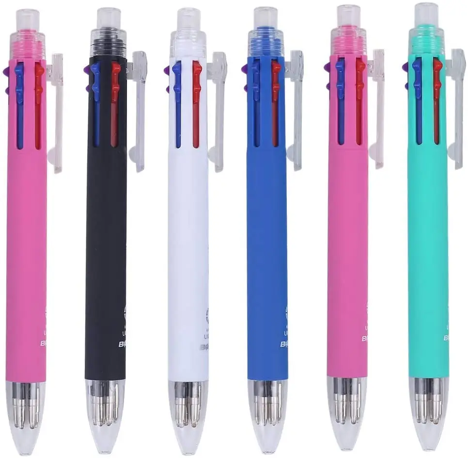 5 + 1 Multifunctional Pens 5 Color 0.7 mm Ballpoint Multi Pen 0.5 mm Plastic Mechanical Pencil in One Pen Pack of 6