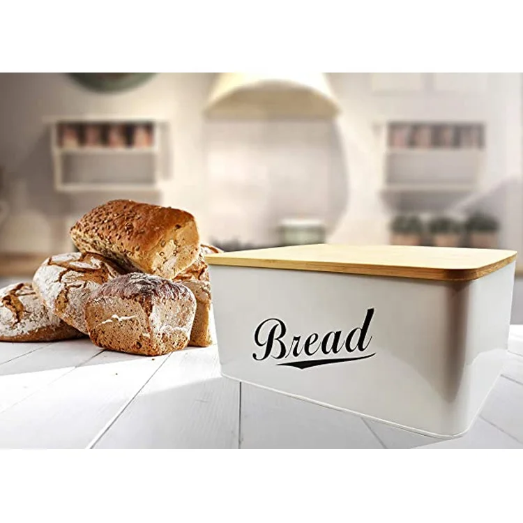 Modern Metal Bread Box with Bamboo Lid, Bread Storage, Bread Container for Kitchen Counter