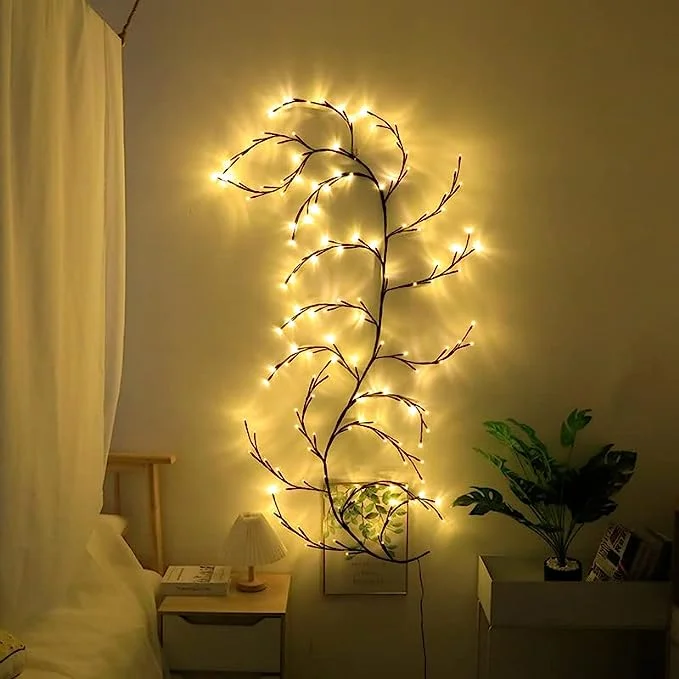 Artificial Diy Led Willow Vine Lights Warm White 144l 7.5ft Plants Tree Branches Light For Walls Bedroom Christmas Decor
