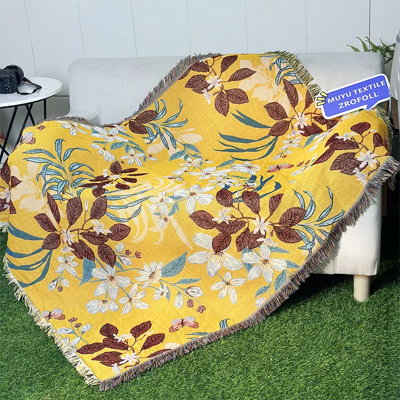 Customized Flower series jacquard blanket modern fashion home decor tapestry picnic throw blanket