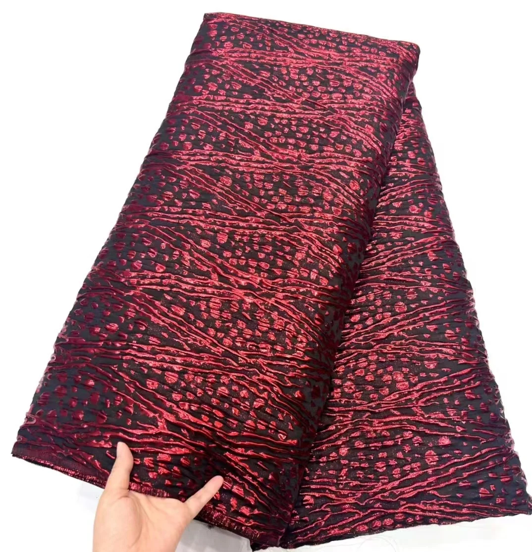 Latest design gold threads jacquard lace fabric polyester garment materials