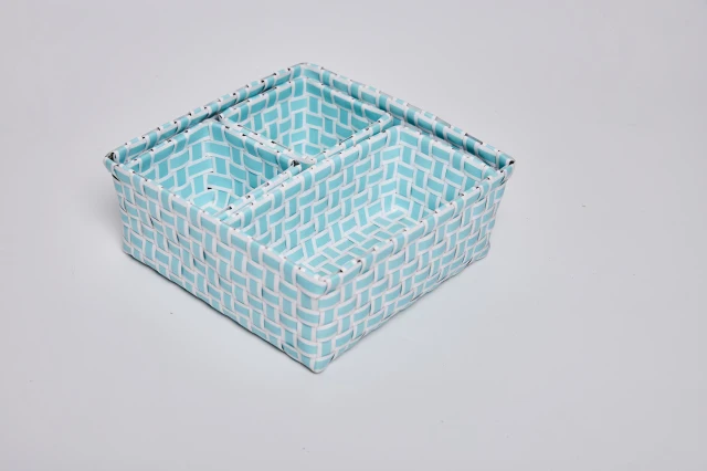 White and Blue Resin Rectangular Mini Bathroom Basket Set of 4 PP/Plastic Sundries Organizer