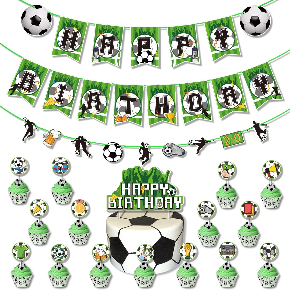Nice Birthday Decorations Soccer Sportstheme Balloons And Banners Cupcake Topper Celebration Party Supplies Soccer Fan Gift