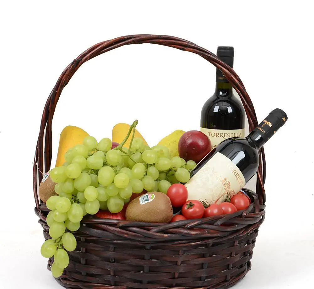 Wholesale cheap handmade oval  suppliers wicker fruit basket empty gift basket with handle