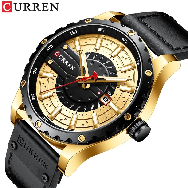 CURREN 8374 Top Brand Luxury Fashion Casual Sport Watches Black Leather Wrist Watch Man Clock Fashion Men Wristwatch