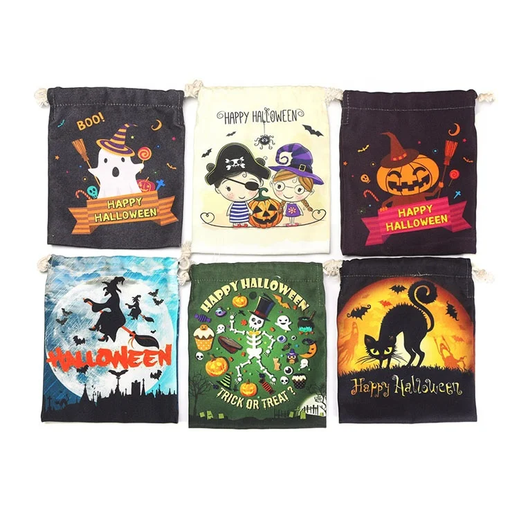 New Halloween Sacks Bag Canvas Personalized Children Candy Gifts Bag Pumpkin Ghost Treat or Trick Drawstring Bags