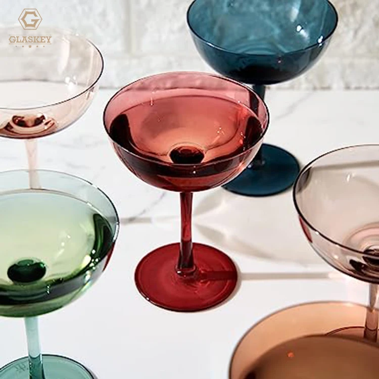 Colored Crystal Cocktail Glassware 6 Pk Champagne Coupe Glasses Goblet Cocktail Glasses Luxury Gift Set