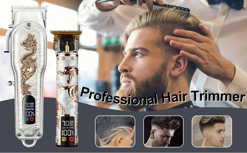 HIENA Hair Clippers for Men T-Blade Trimmer Set Men Professional Cordless Barber Hair Clippers Set with LED Display