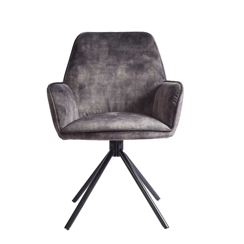 Home Dining Furniture Luxury Dark Gray Velvet Upholstered Metal Leg Living Room Lounge Dining Chair with Arm