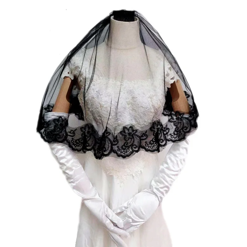 
New Fashion Black Covered Face Lace Headdress Halloween Day Funny Alternative Hair Accessories Bridal Wedding Veils 
