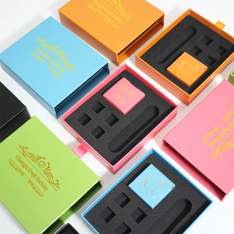 High Quality Custom Logo Popular Classical Design Gifts Keychain Box Packaging Small Drawer Box With Foam Insert