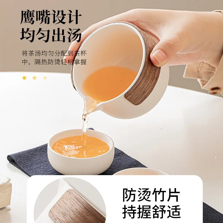 Travel tea set small portable quick outdoor camping travel ceramic teapot tea cup 3 pcs set Drinkware with bag