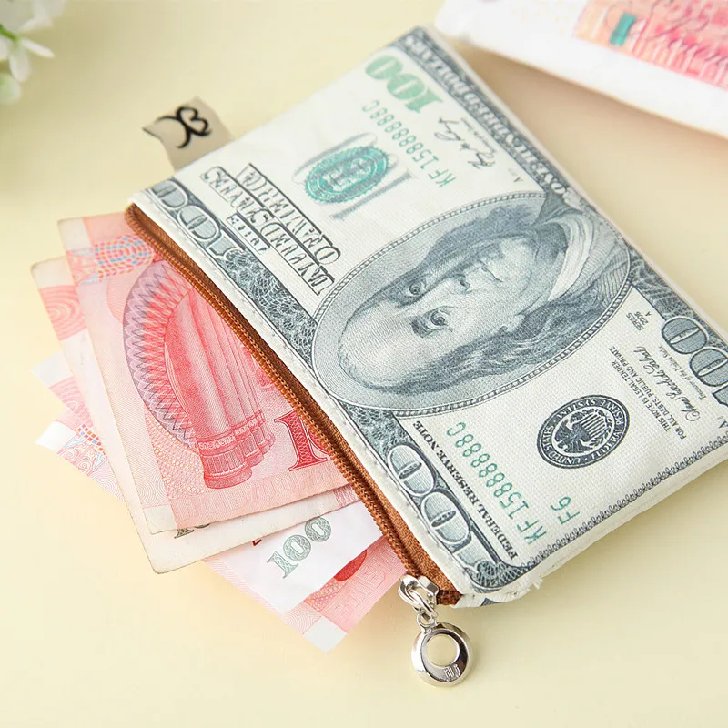 Новый холщовый бумажник с принтом в долларах оптовая продажа большой вместимости уличная монета живописный подарок кредитная карта кошелек на молнии