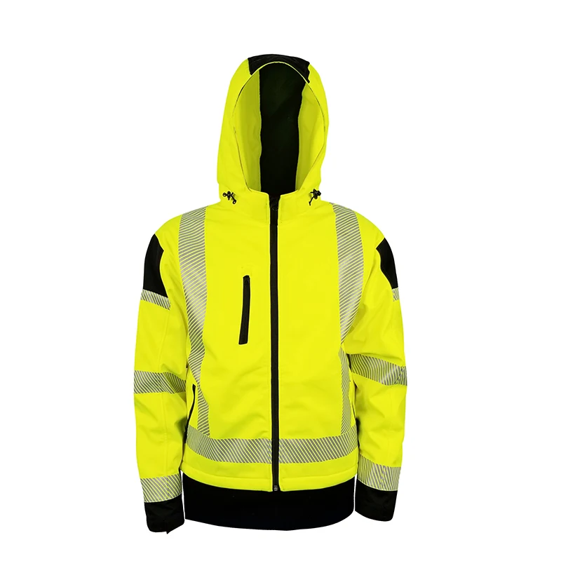 High Visibility Reflective Safety Softshell Hoodie Sweatshirt for Men Traffic Warmer Security Workwear Uniform