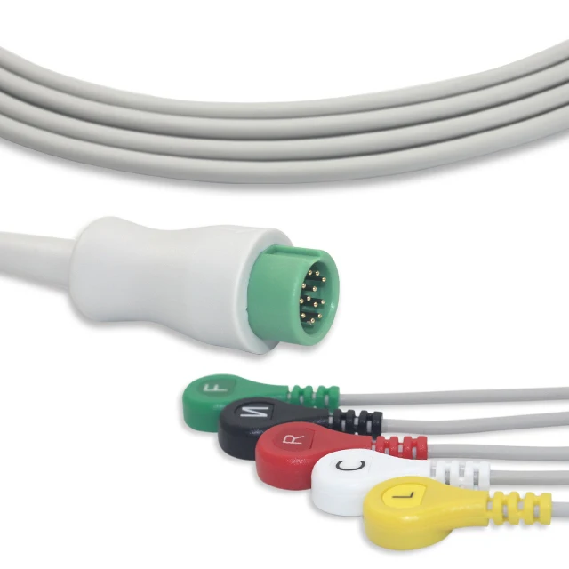 Compatible 12 pin 3/5 leads one-piece ecg ekg snap lead patient monitoring cable for Mindray